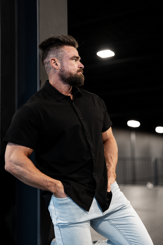 Button-up Muscle T-Shirt - Onyx Black