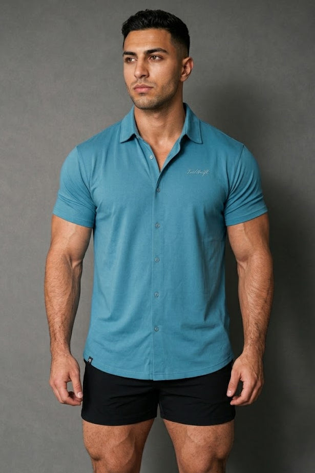 Muscle-Fit Stretch Short Sleeve Shirt - Light Teal