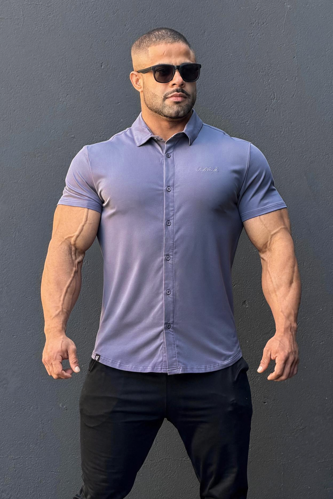 Premium Stretch Button-Up Shirt - Dusty Periwinkle