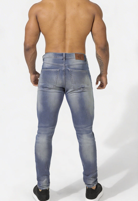 Men's Premium Fitted Stretchy Jeans - Faded Blue