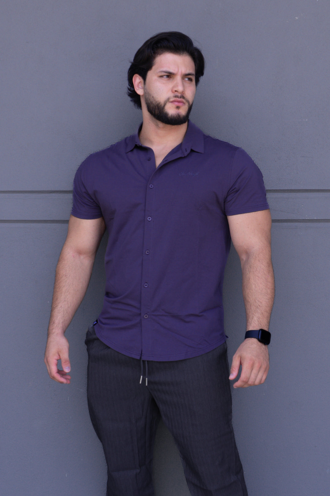 Premium Stretch Button-Up Shirt - Navy Blue