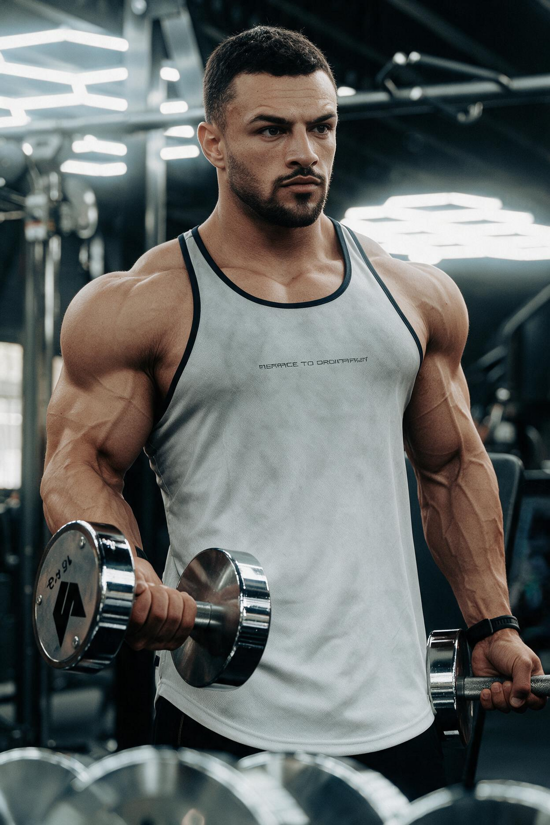 Fast-Dry Bodybuilding Workout Stringer - Dusted White w/ Navy