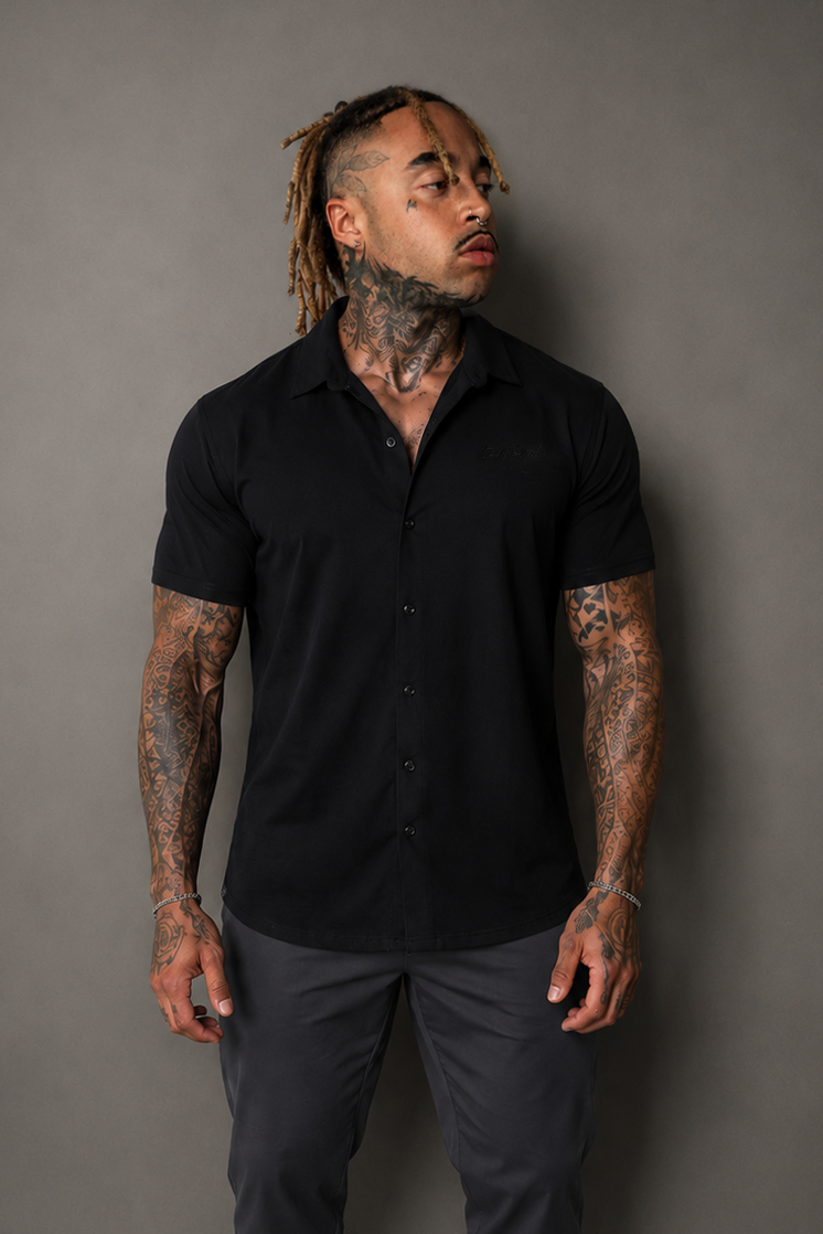 Premium Stretch Button-Up Shirt - Midnight Black
