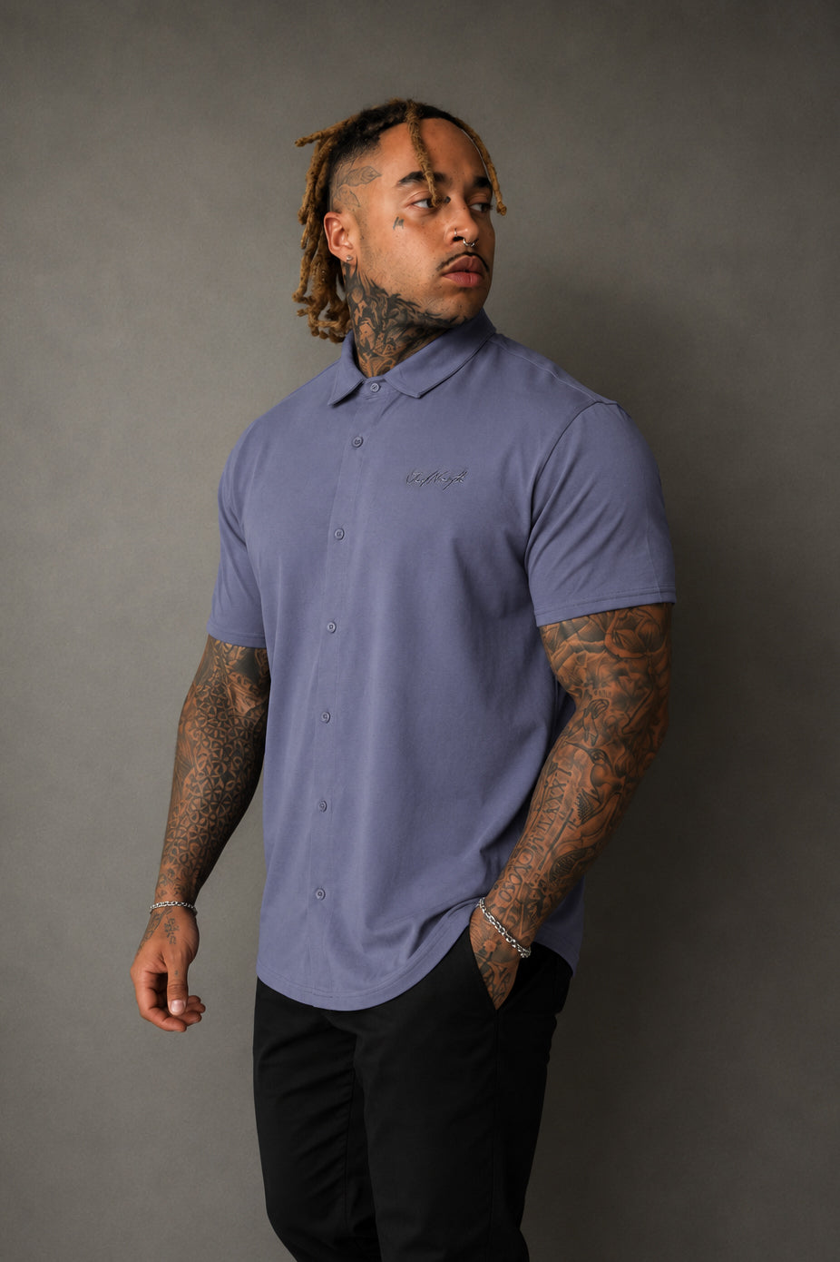Premium Stretch Button-Up Shirt - Stone Gray
