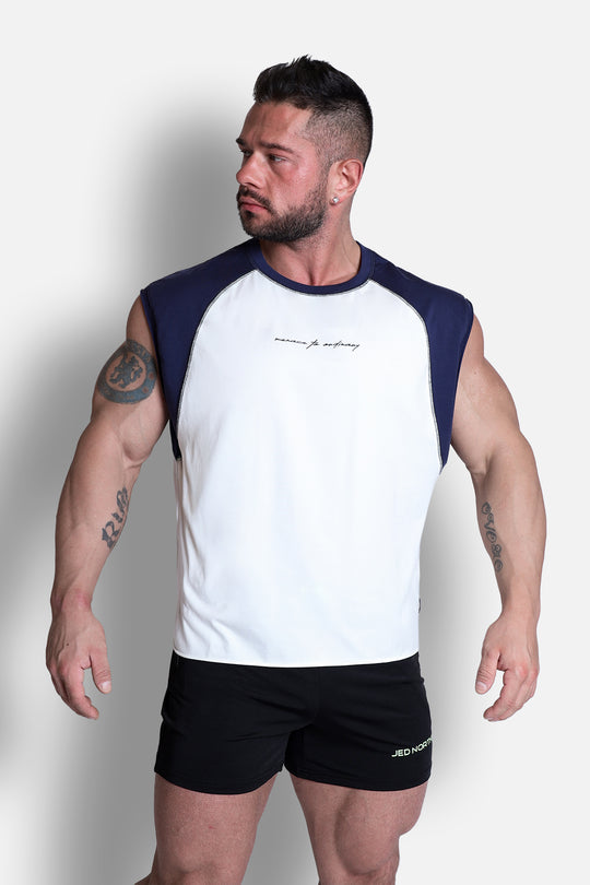 Raglan Sleeveless Tank Top - White & Navy