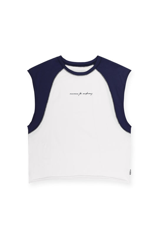 Raglan Sleeveless Tank Top - White & Navy