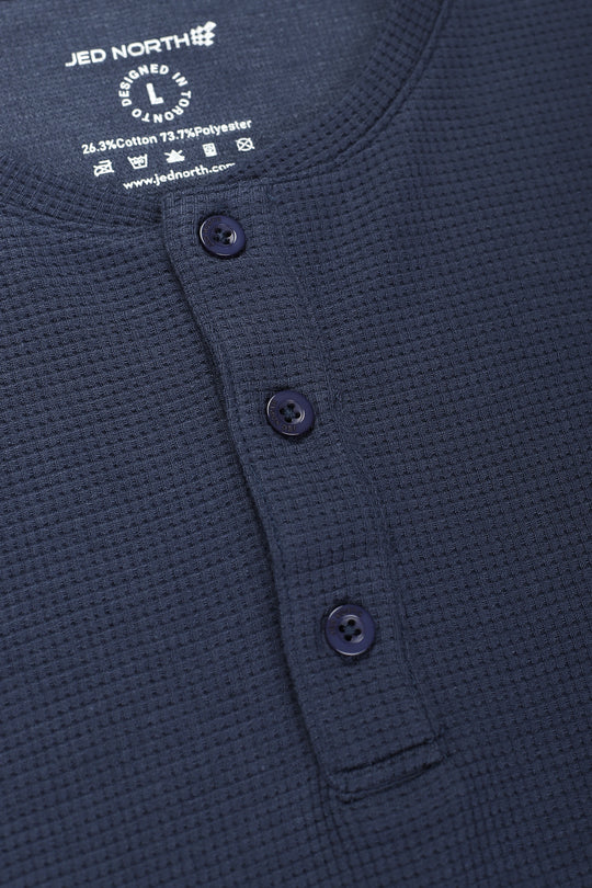 Waffle Henley T-Shirt - Dusty Blue