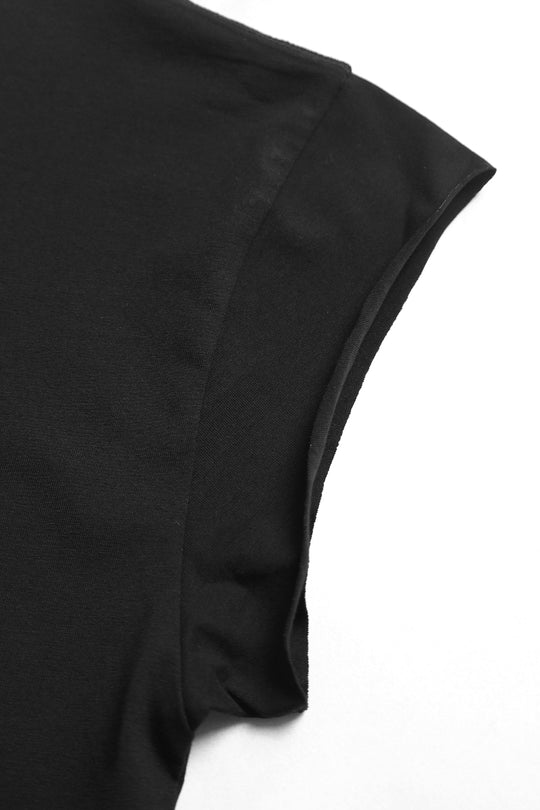 Oversized Raw-Cut Cropped Tee - Black