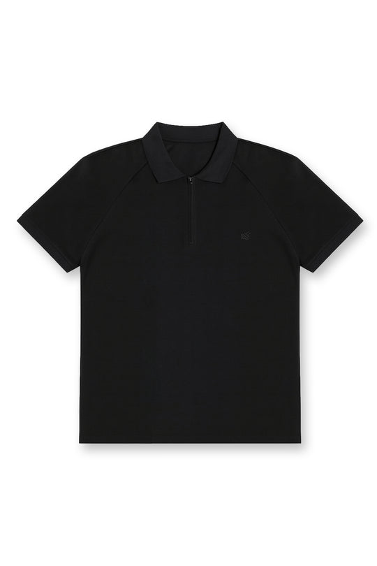 Premium Muscle-Fit Polo Tee w/ Zipper - Black