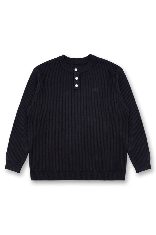 Classic Henley Sweater  - Black