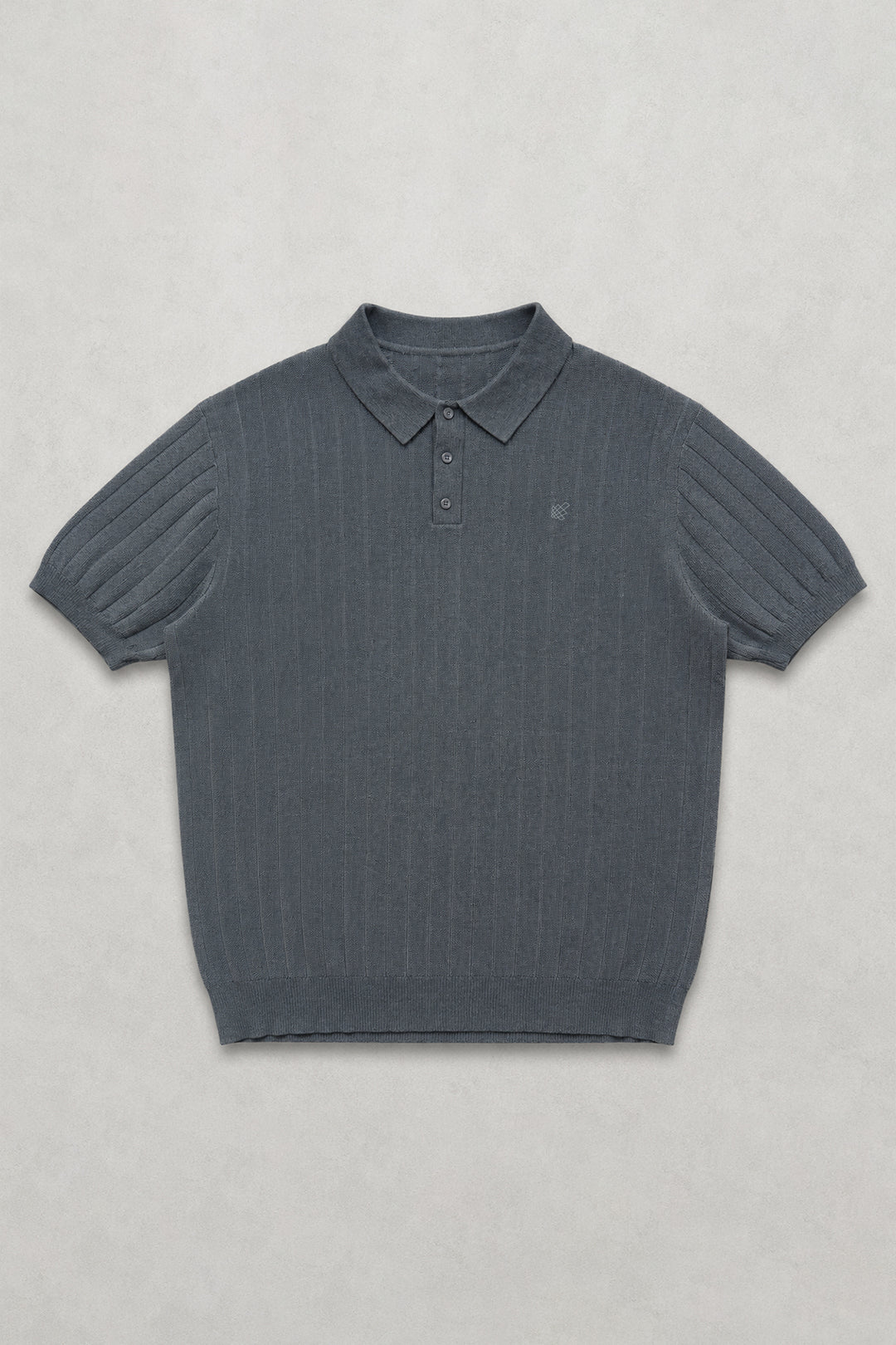 Rib Knit Collared Polo  - Storm Gray