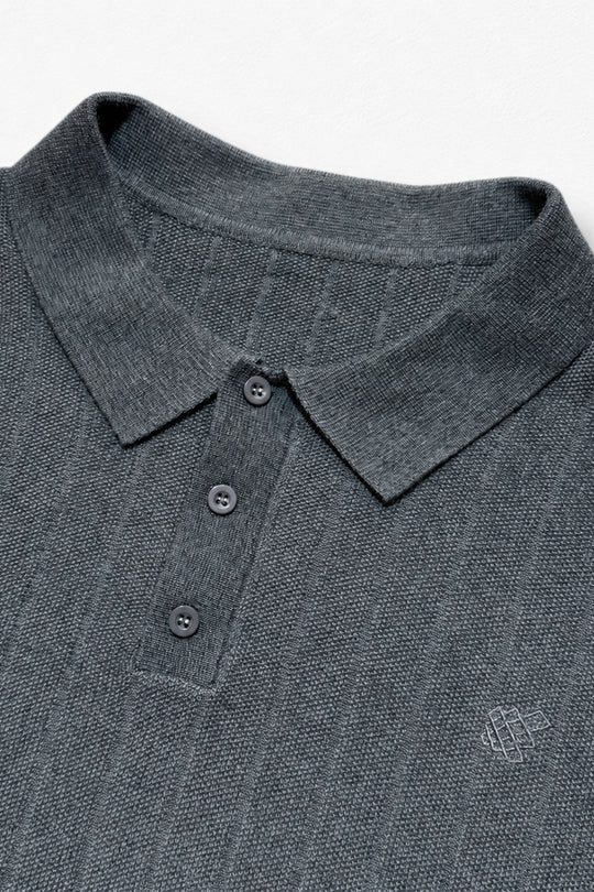 Rib Knit Collared Polo  - Storm Gray