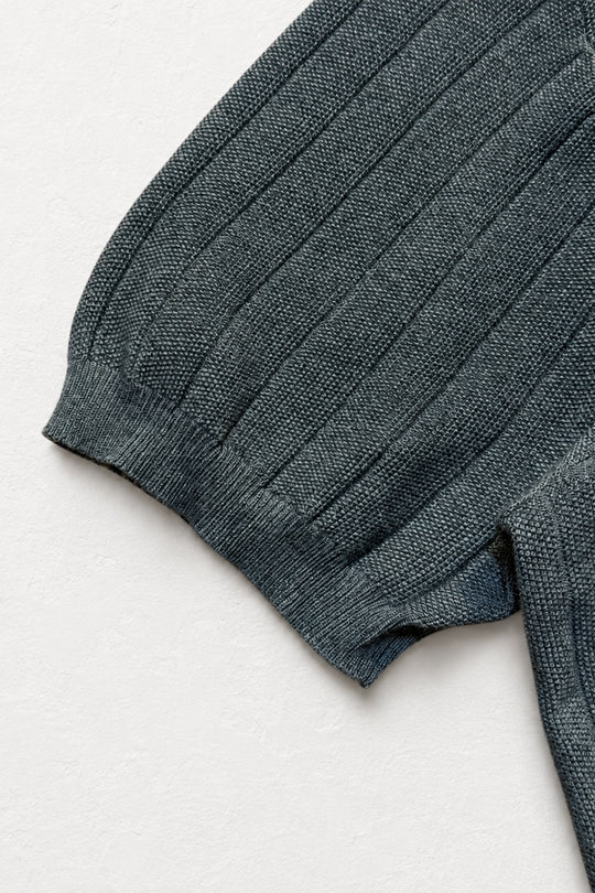 Rib Knit Collared Polo  - Storm Gray