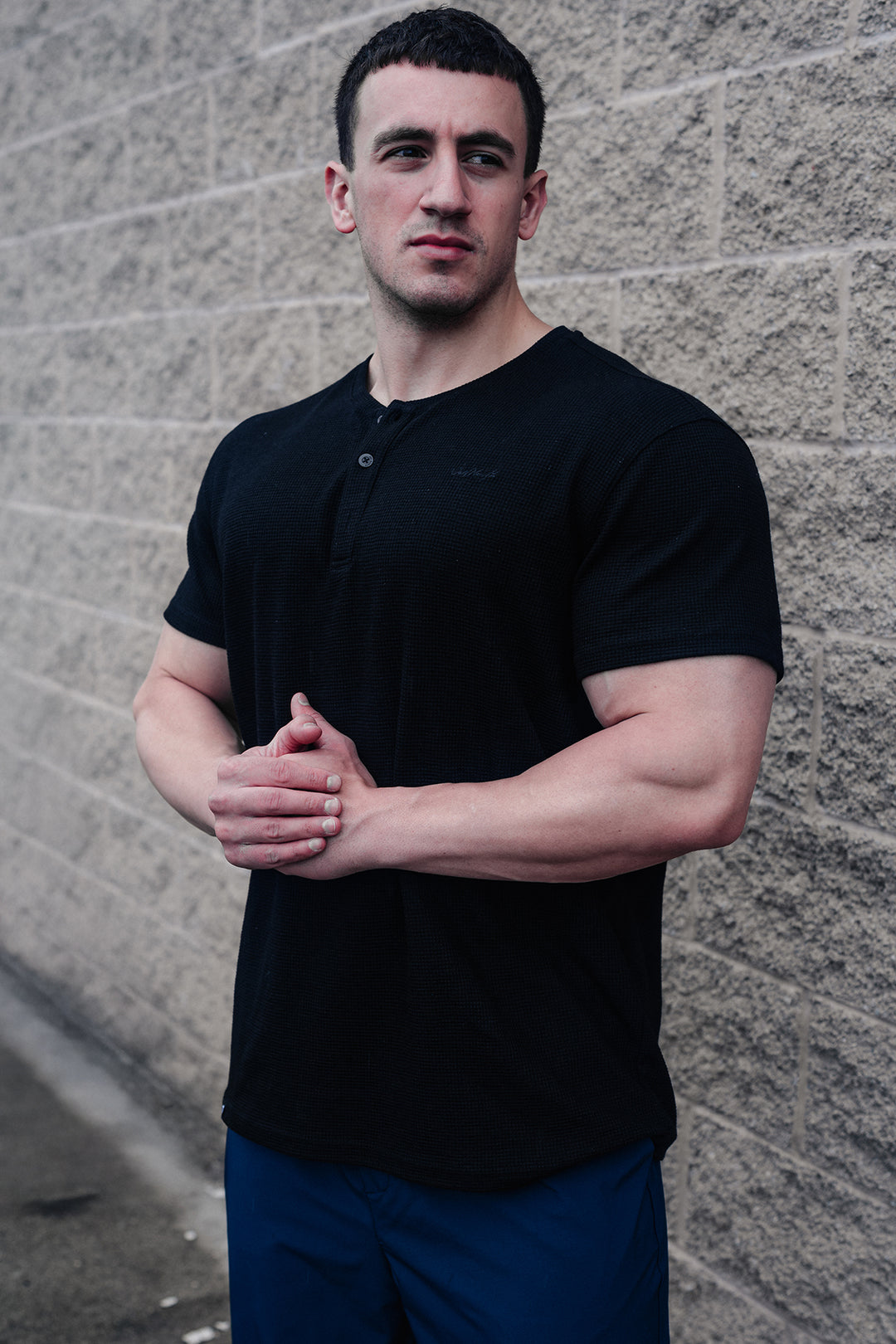 Waffle Henley T-Shirt - Black