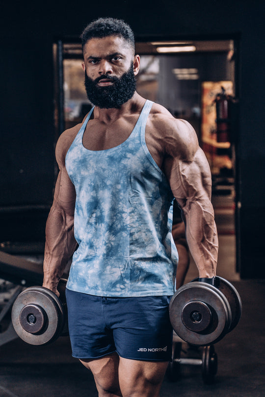 Classic Bodybuilding Racerback Stringer - Gray Tie Dye