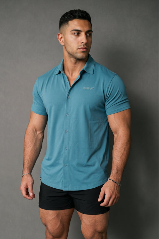 Muscle-Fit Stretch Short Sleeve Shirt - Light Teal