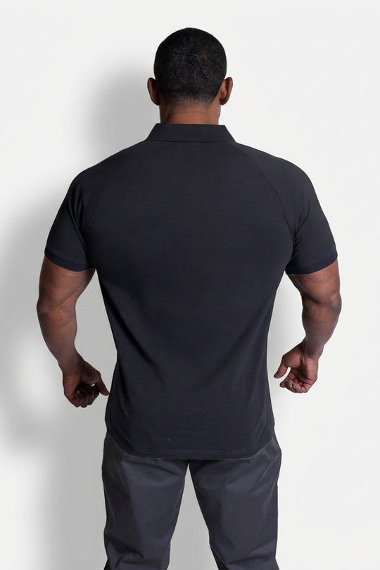 Premium Muscle-Fit Polo Tee w/ Zipper - Black
